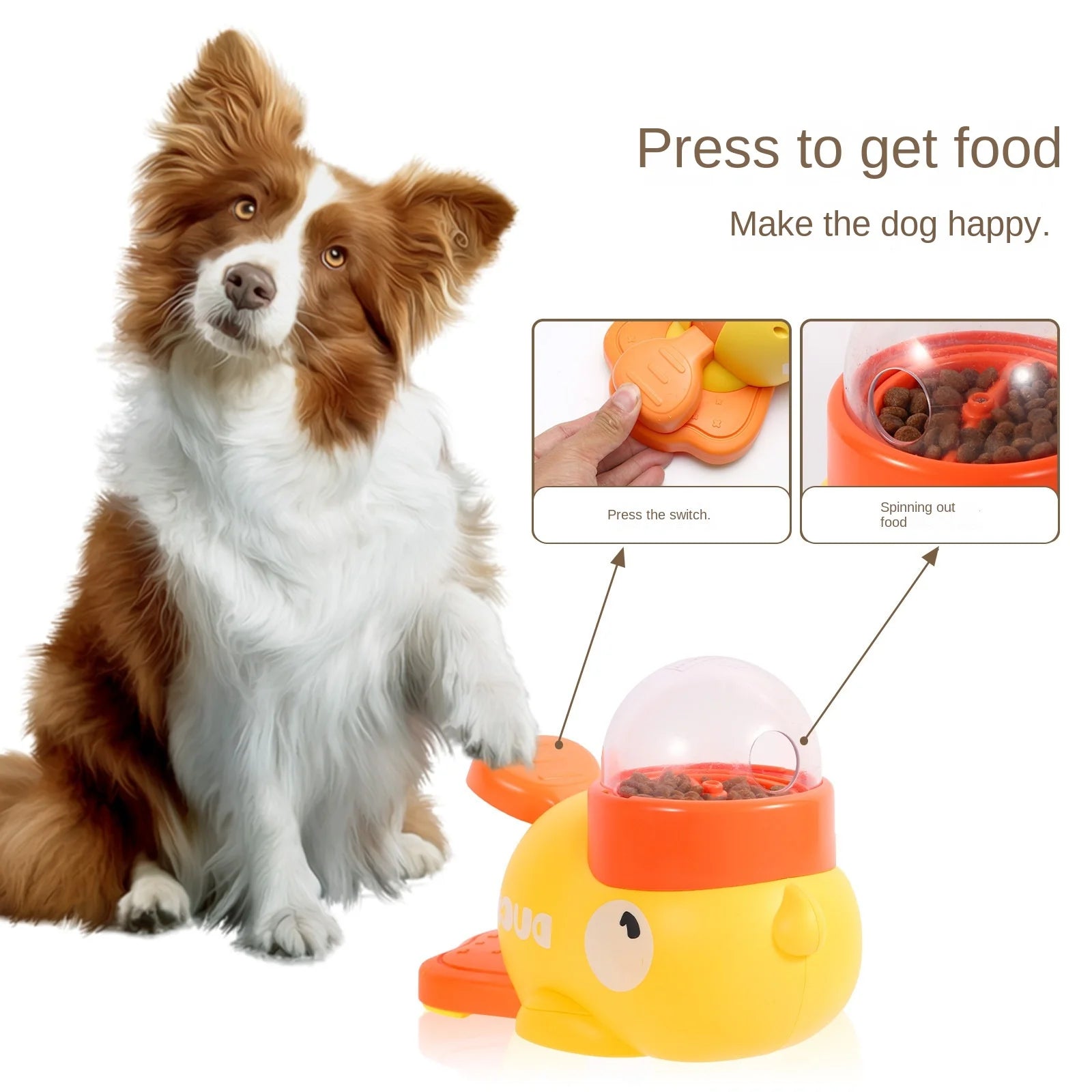2-in-1 Interactive Dog Toy Pet Automatic Food Treat Dispenser Cartoon Duck Design Slow Food Pet Snack Feeder for Dog Training